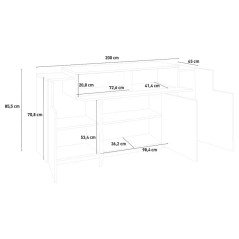 Madia Moderna 200 cm Coev in Legno per Soggiorno e Sala da Pranzo