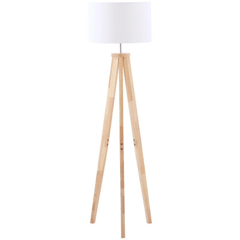 Lampada da Terra Treppiede Legno Design con Paralume E27