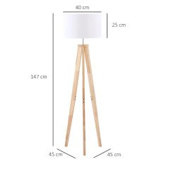 Lampada da Terra Treppiede Legno Design con Paralume E27