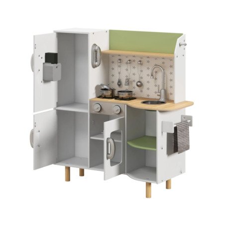 Cucina per Bambini in Legno con Set Pentoline Giocattolo ed Elettrodomestici