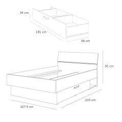 Letto Una Piazza e Mezza 120x210 in Legno con Cassettone Lapys