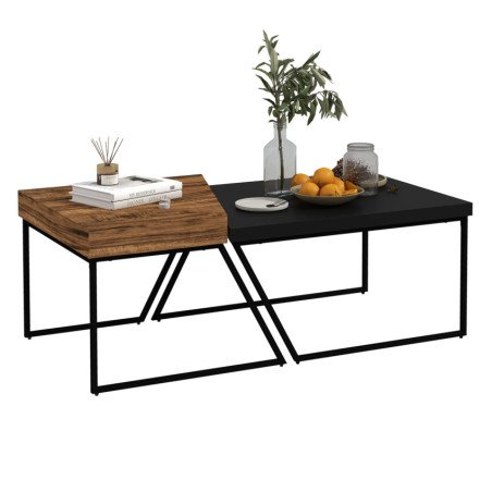 Set 2 Tavolini da Salotto Design Moderno in Acciaio e Legno