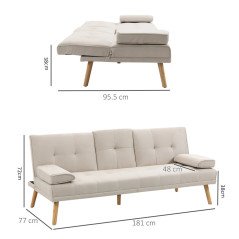 Divano Letto Scandinavo 3 Posti Clic Clac con Tavolino Incorporato