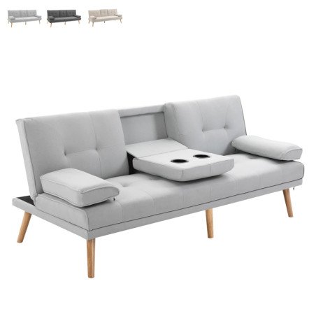 Divano Letto Scandinavo 3 Posti Clic Clac con Tavolino Incorporato