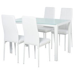 Set 4 Sedie in Ecopelle e Tavolo Vetro 120 x 70 per Sala da Pranzo