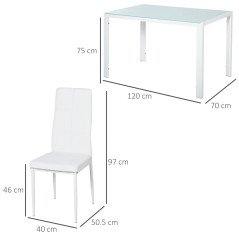 Set 4 Sedie in Ecopelle e Tavolo Vetro 120 x 70 per Sala da Pranzo