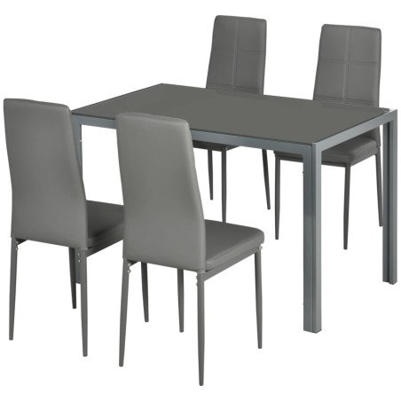 Set 4 Sedie in Ecopelle e Tavolo Vetro 120 x 70 per Sala da Pranzo