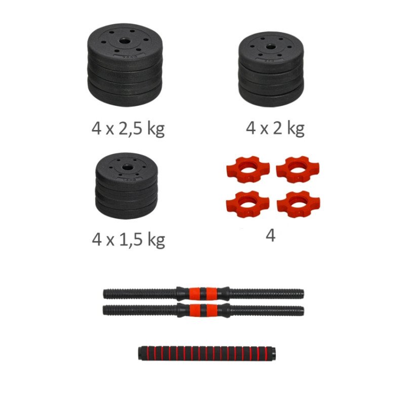 Coppia Di Manubri 30 Kg | Regolabili | 2 In 1 | Barra Di Collegamento Portatile Staccabile Maxifit Mobiclinic