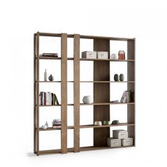 Scaffale Libreria Design Moderno a Muro In Legno Noce Con 6 Ripiani