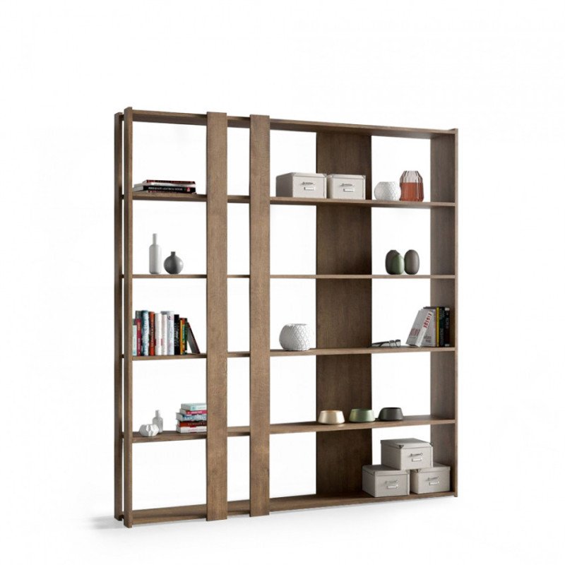 Scaffale Libreria Design Moderno a Muro Noce Con 6 Ripiani - Froogalo