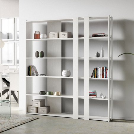 Libreria da Parete Design Moderno Bianco Frassinato Con 6 Ripiani