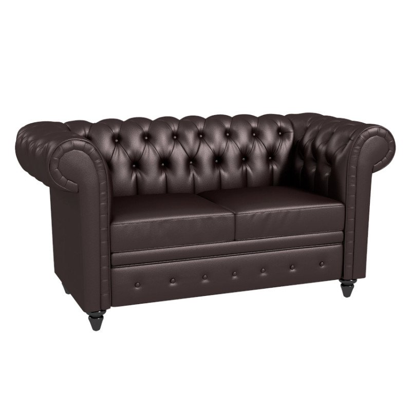 Divano Stile Chesterfield 2 Posti Similpelle 160 cm Marrone