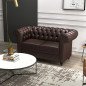 Divano Stile Chesterfield 2 Posti Similpelle 160 cm Marrone