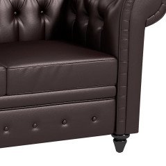 Divano Stile Chesterfield 2 Posti Similpelle 160 cm Marrone