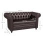 Divano Stile Chesterfield 2 Posti Similpelle 160 cm Marrone