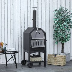 Forno a Carbonella Barbecue per Pizza e Carne Affumicatore con Ruote