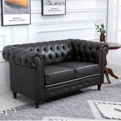 Divano Chesterfield Nero 2 Posti Ecopelle Vintage 160 cm