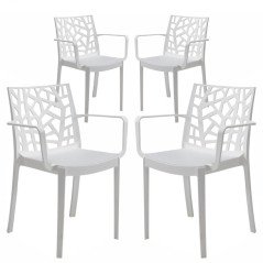 Set 4 Sedie Giardino Moderne in Resina con Braccioli da Esterno Design
