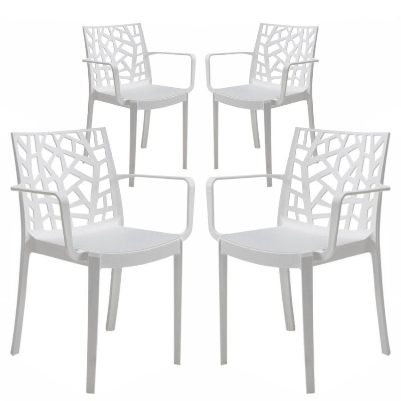 Set 4 Sedie Giardino Moderne in Resina con Braccioli da Esterno Design Set 4 Sedie Giardino Moderne in Resina con Braccioli da Esterno Design