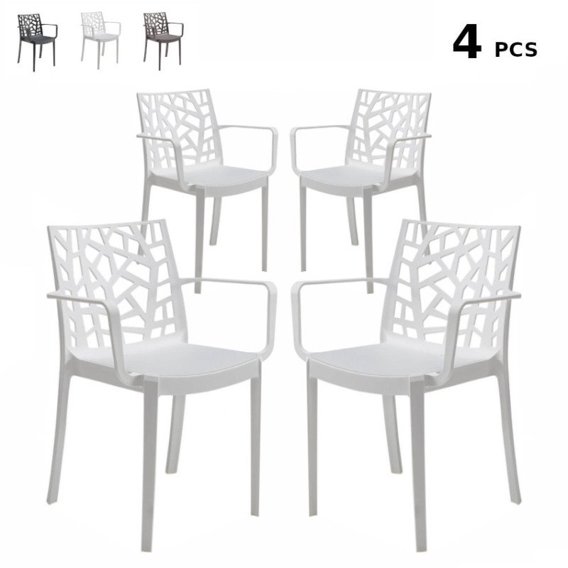Set 4 Sedie Giardino Moderne in Resina con Braccioli da Esterno Design