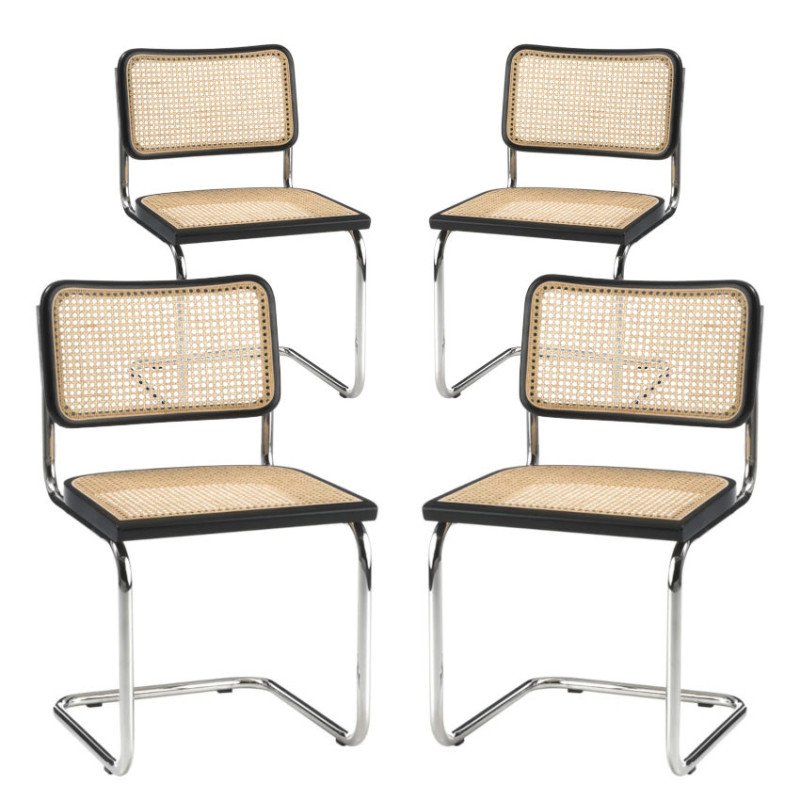 Set 4 Sedie Vintage Paglia di Vienna e Acciaio Cesca Marcel Breuer