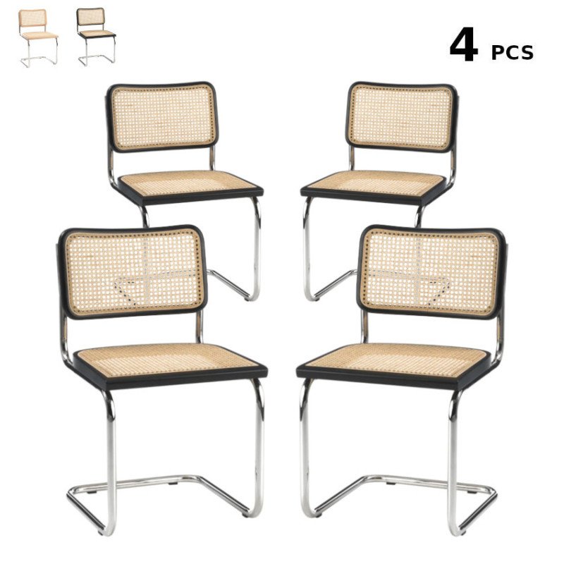 Set 4 Sedie Vintage Paglia di Vienna e Acciaio Cesca Marcel Breuer