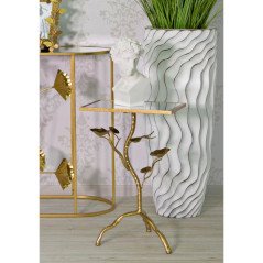 Tavolino Salotto Design Piccolo Decorato Oro e Vetro 40x30