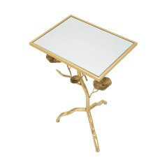 Tavolino Salotto Design Piccolo Decorato Oro e Vetro 40x30