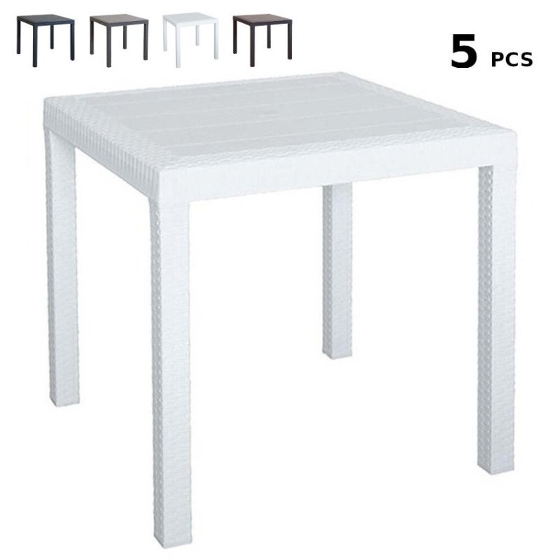 5 Tavoli da Esterno Bar Polyrattan in Plastica 80x80 Quadrati