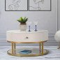 Tavolino Rotondo Effetto Marmo e Oro Salotto con Cassetto Ø80 Presie