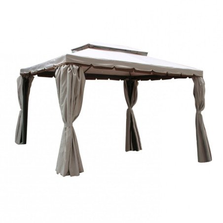 Gazebo Rettangolare 3x4 Acciaio con Teli e Zanzariere Beige