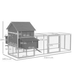 Pollaio in Legno con Recinto 310.5x149.5x149 cm Conigliera per Esterno