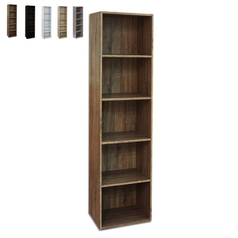 Libreria a Colonna in Legno Con 5 Ripiani Alta 40x29x172 cm