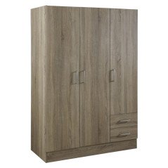 Armadio 3 Ante in Legno Rovere con Cassetti Largo 120 cm