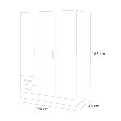 Armadio 3 Ante in Legno Rovere con Cassetti Largo 120 cm