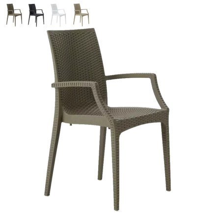 Sedia Rattan Bistrot Grand Soleil da Giardino con Braccioli Impilabile