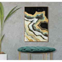 Quadro Nero e Oro Moderno con Cornice Arte Astratta 60x90