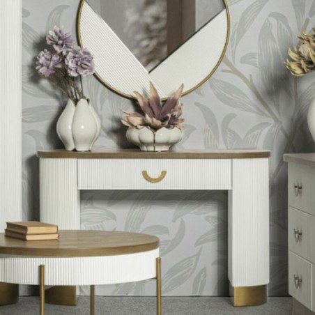 Consolle Moderna Bianca Legno Ingresso Elegante Bronzi 120 cm