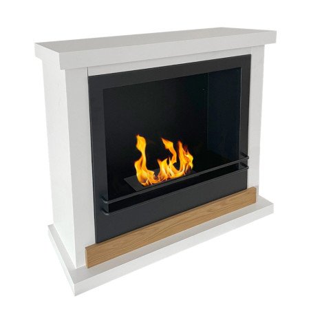 Biocamino con Cornice in Legno con Cornice Bianco 75x24x70 cm