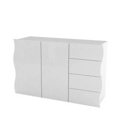 Credenza Bianca Lucida Moderna 2 Ante con Cassetti Madia 130 cm