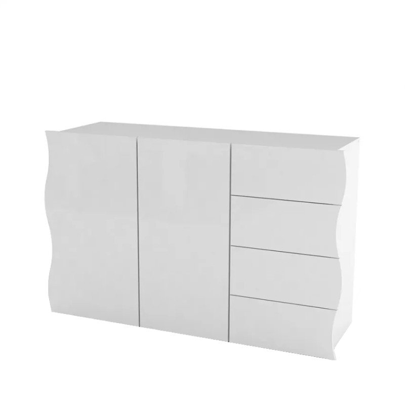 Credenza Bianca Lucida Moderna 2 Ante con Cassetti Madia 130 cm