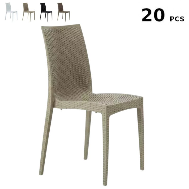 20 pz Stock Sedie in Plastica Impilabili Grand Soleil Polirattan da Esterno per Bar