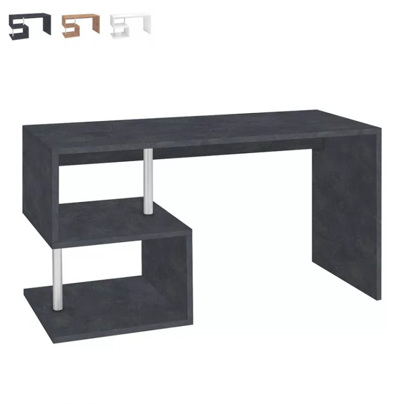 Scrivania 140x60 Design Porta Pc Moderna in Legno con Mensole