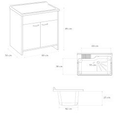 Negrari Lavatoio con Mobile in Resina 80 cm da Esterno 2 Ante