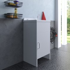 Mini Lavabo da Esterno in Resina con Mobiletto Lavatoio Salvaspazio