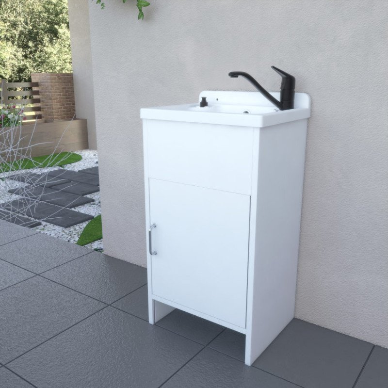 Mini Lavabo da Esterno in Resina con Mobiletto Lavatoio Salvaspazio