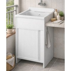 Lavabo 45x50 Resina Piccolo con Mobiletto per Lavanderia Anta Scorrevole