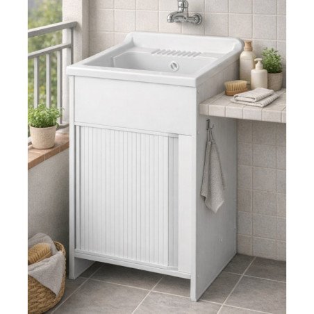 Lavabo 45x50 Resina Piccolo con Mobiletto per Lavanderia Anta Scorrevole