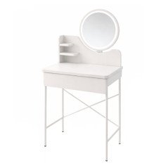 Postazione Trucco Piccola 60 cm Bianca con Specchio e Luci Led
