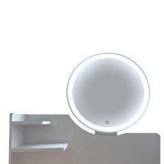 Postazione Trucco Piccola 60 cm Bianca con Specchio e Luci Led